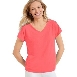 Talbots NWT Linen Blend V Neck Tee Size XL Straight Hem in Coral